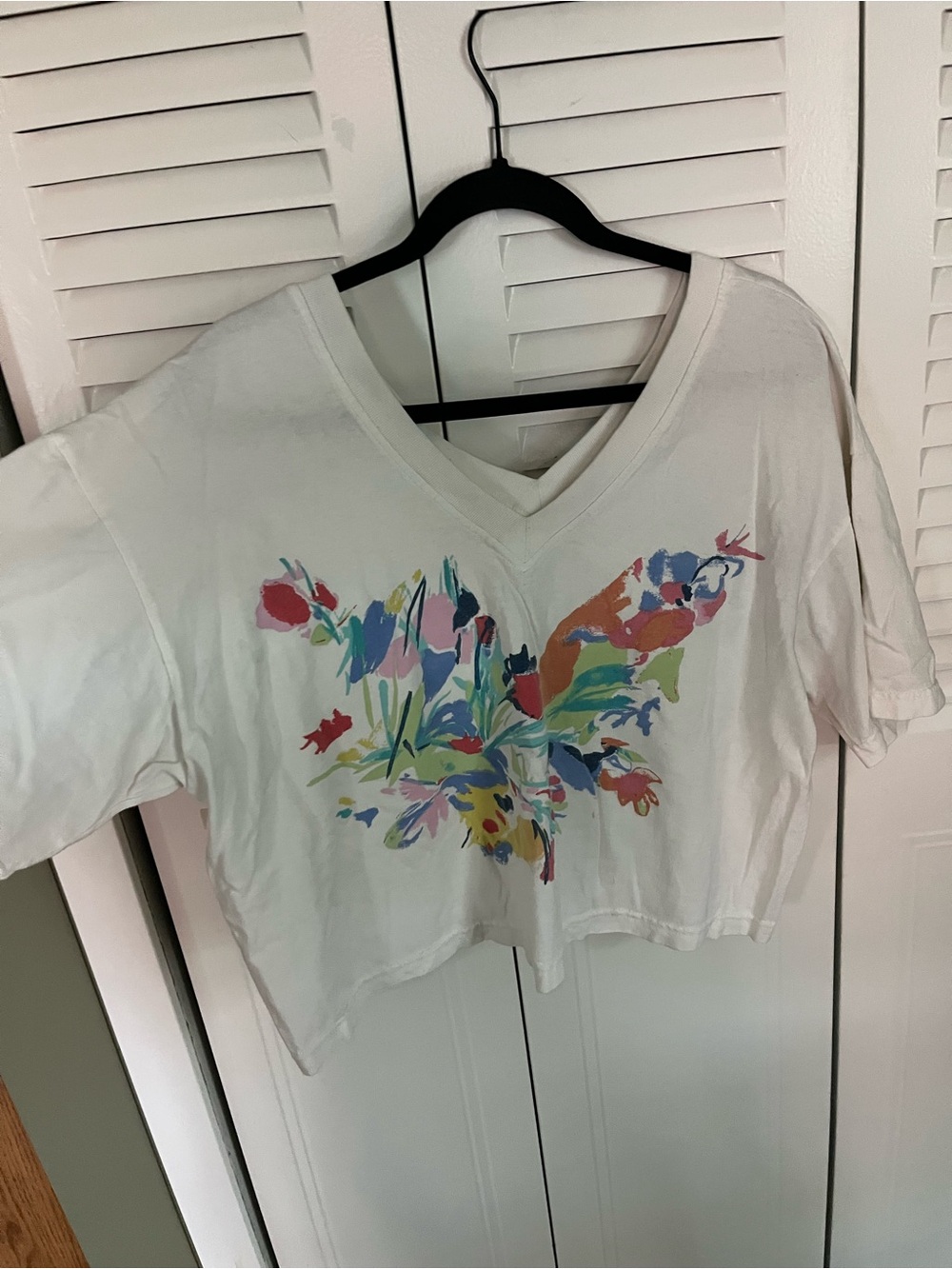 Vintage White V-Neck Floral Crop Top